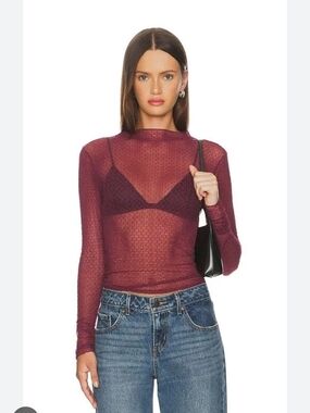 NWT Free People Minding My Business Mesh Long Sleeve Top Size M